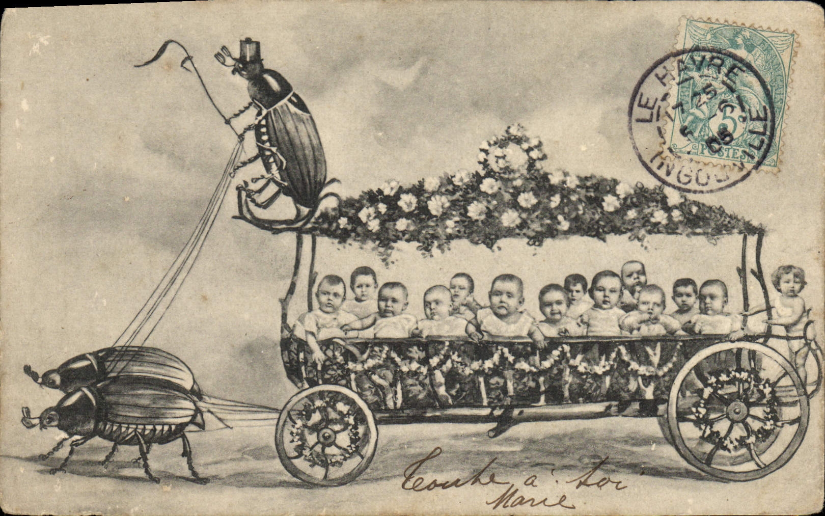 VINTAGE POSTCARD Fantasy Child Baby Insects