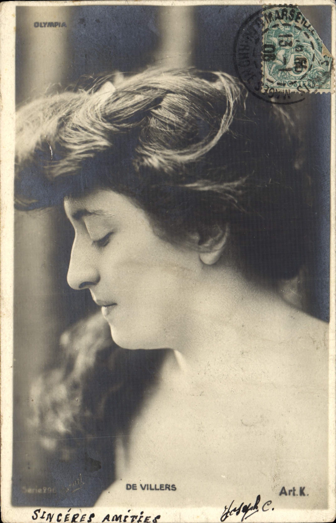 VINTAGE POSTCARD Woman Theater De Villers Olympia Paris