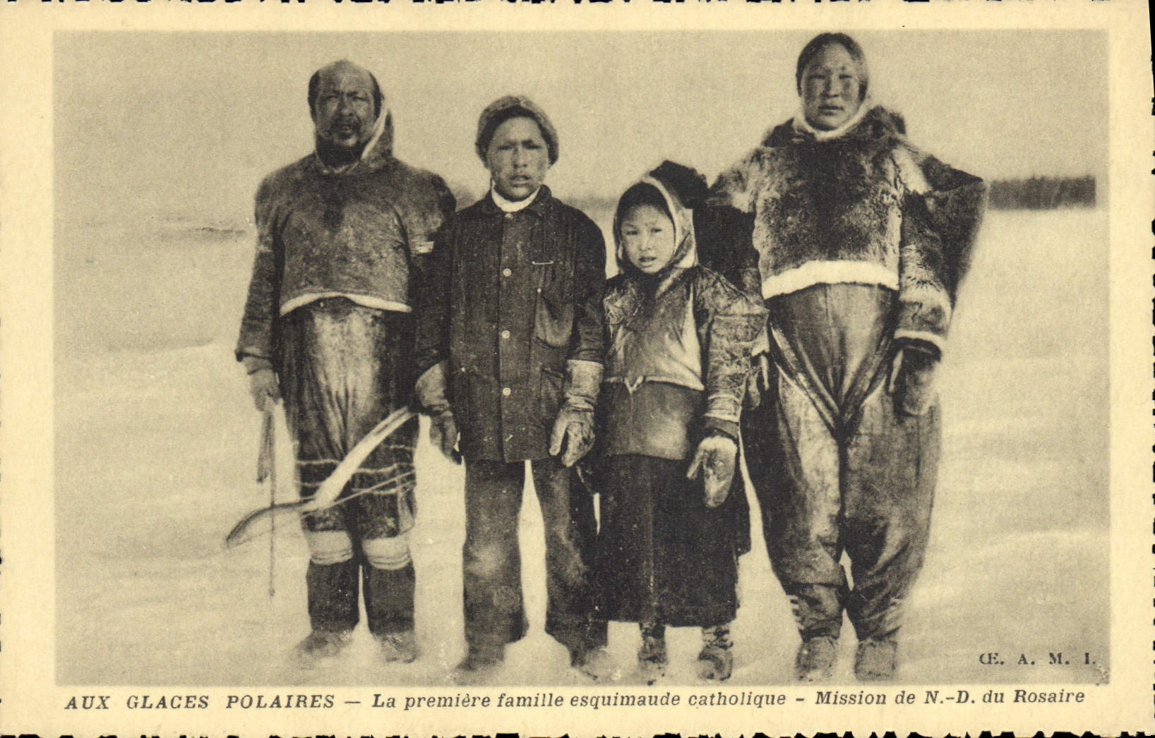 VINTAGE POSTCARD Polar With the polar ices the first Eskimo family catholic Nd Mission of the Rosary
