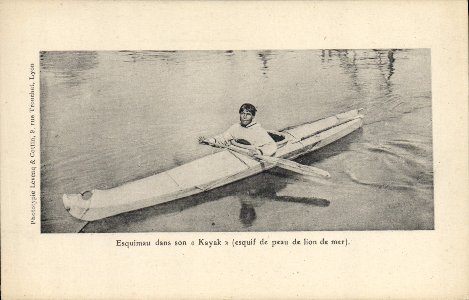 VINTAGE POSTCARD Polar Eskimo in his kayak Wherry of skin of lion D sea