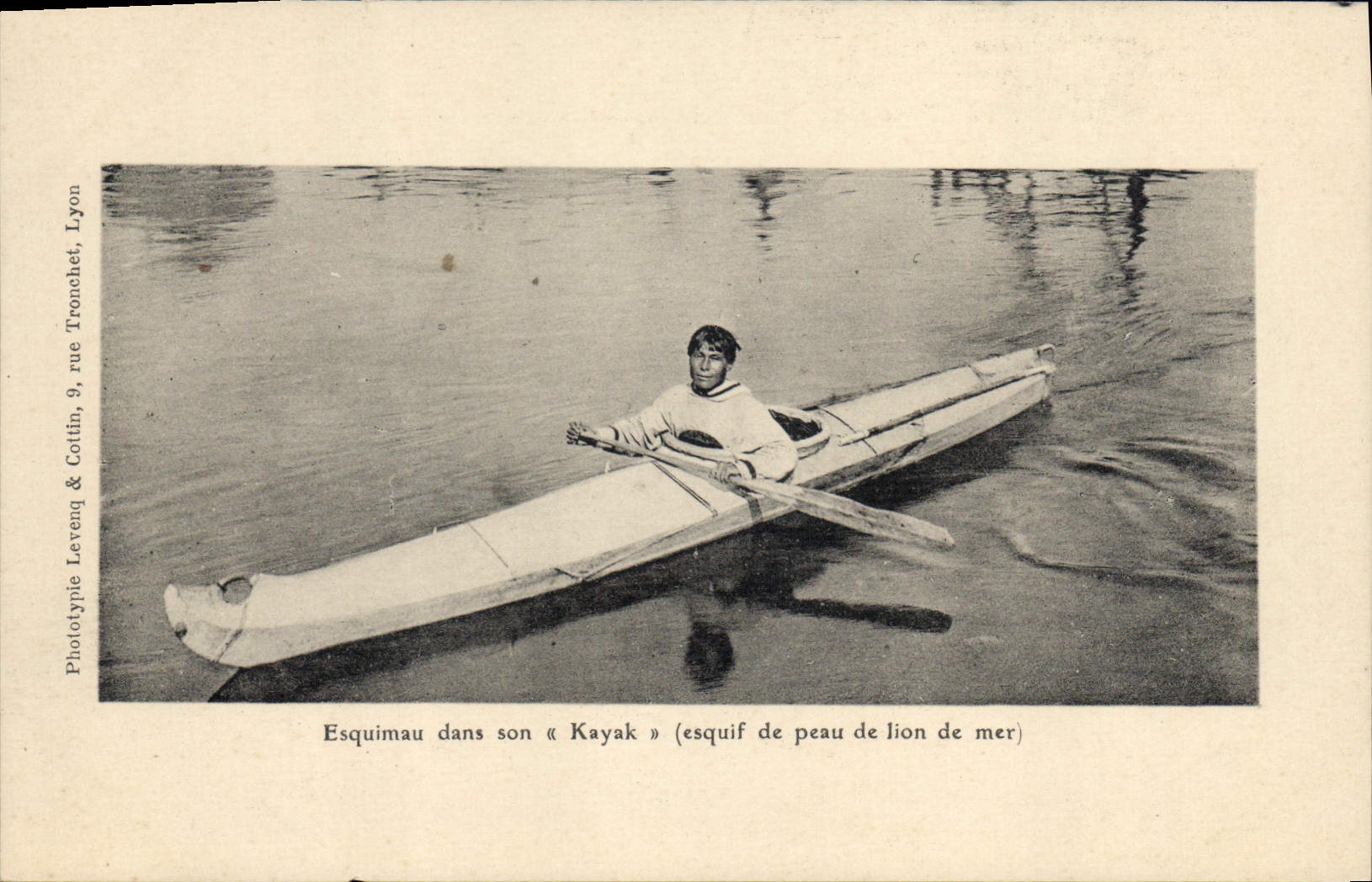 VINTAGE POSTCARD Polar Eskimo in his kayak wherry of skin of sea lion