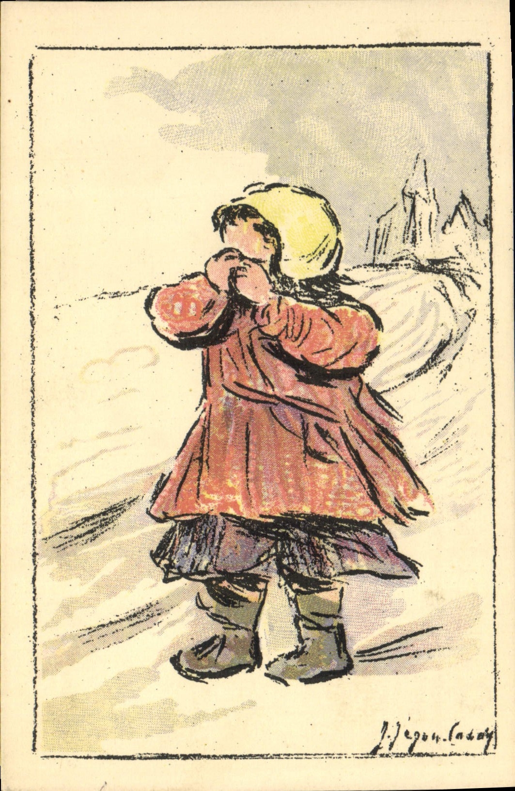 Orfelinato del niño del ilustrador de la fantasía de la POSTAL de la VENDIMIA de los ejércitos