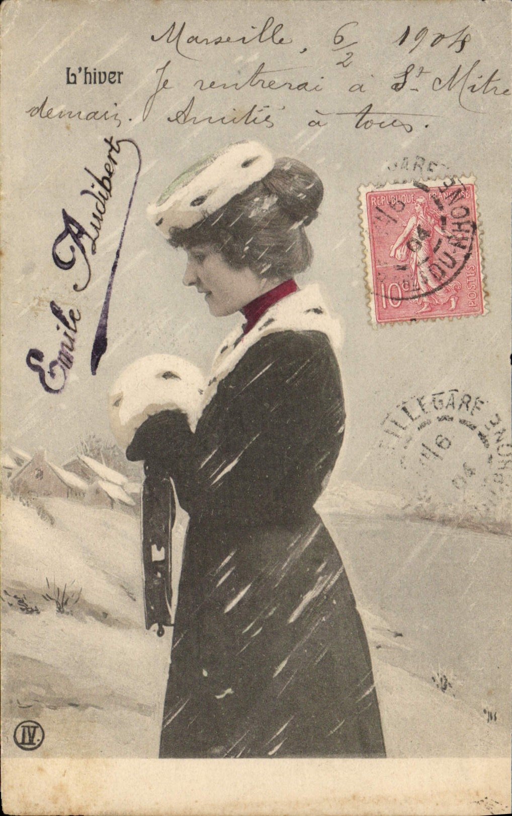 VINTAGE POSTCARD Fantasy Illustrator Woman the winter