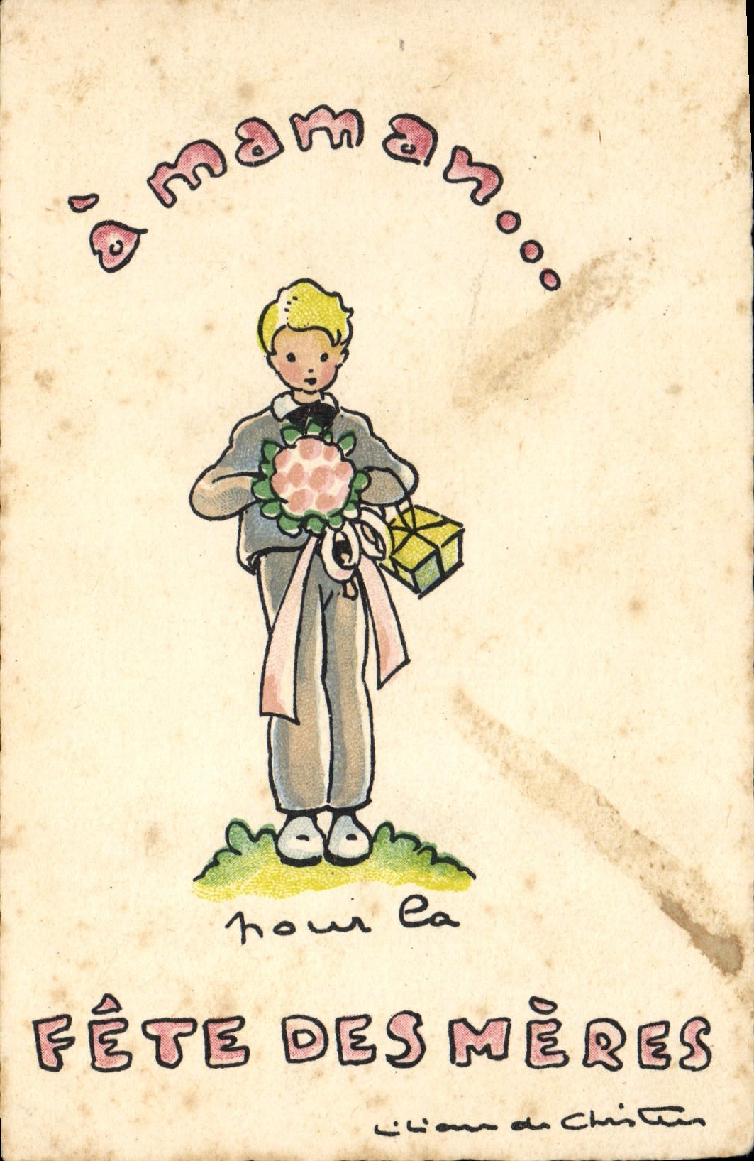 VINTAGE POSTCARD Fantaisie Illustrator Child Mother's Day