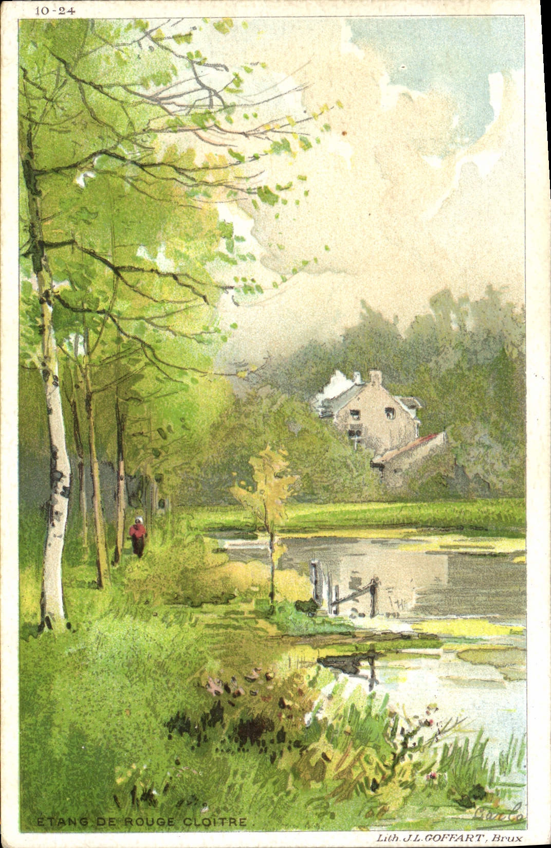 Charca del ilustrador de la fantasía de la POSTAL de la VENDIMIA del claustro rojo