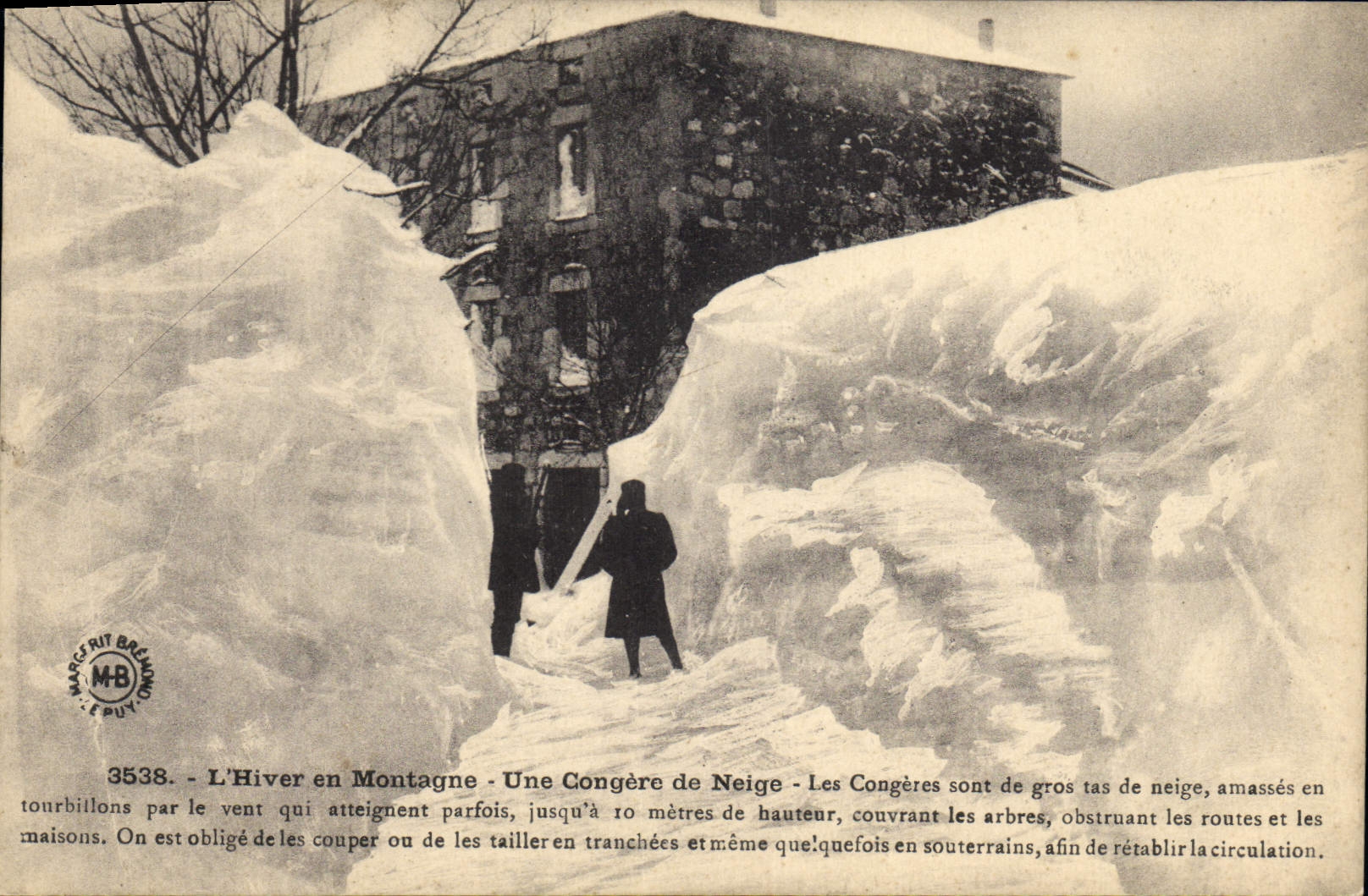 VINTAGE POSTCARD Auvergne Folklore the winter in mountain a snow-drift in snow