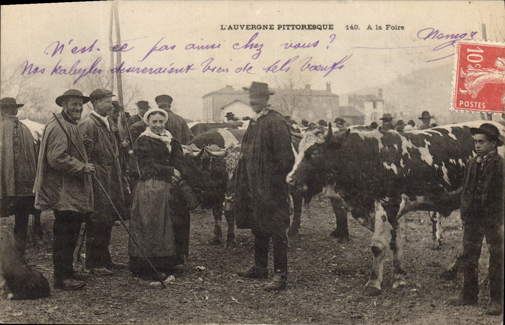 VINTAGE POSTCARD Auvergne Folklore With the fair Cows