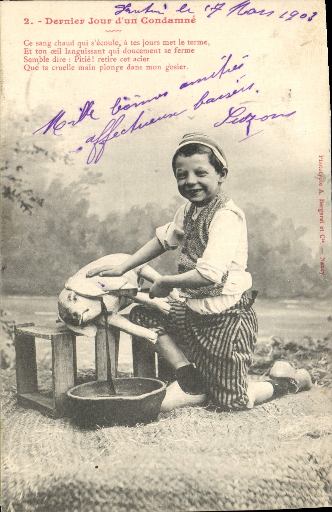 CPA Fantaisie Enfant Dernier jour d'un condmane Cochon Porc