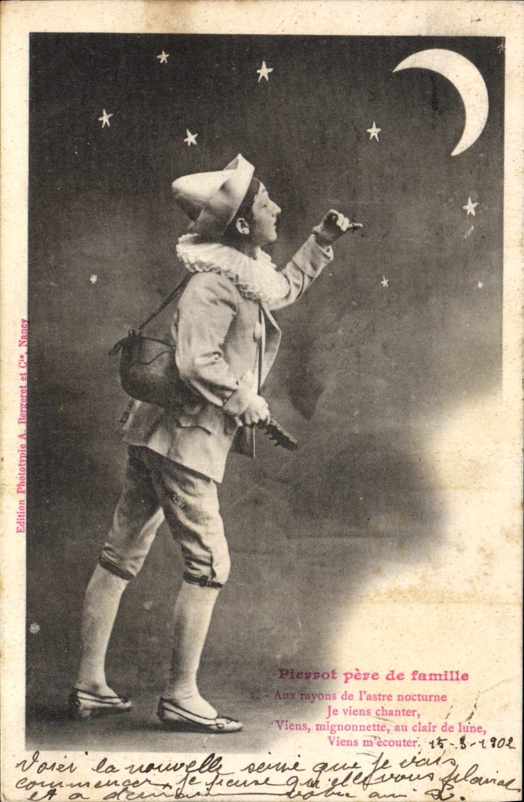 VINTAGE POSTCARD Fantasy Man Pierrot Father the Moon