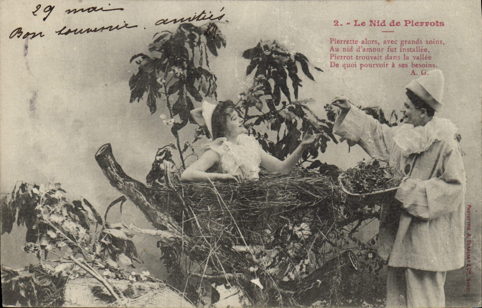 Fantasía de la POSTAL de la VENDIMIA la jerarquía de Pierrots