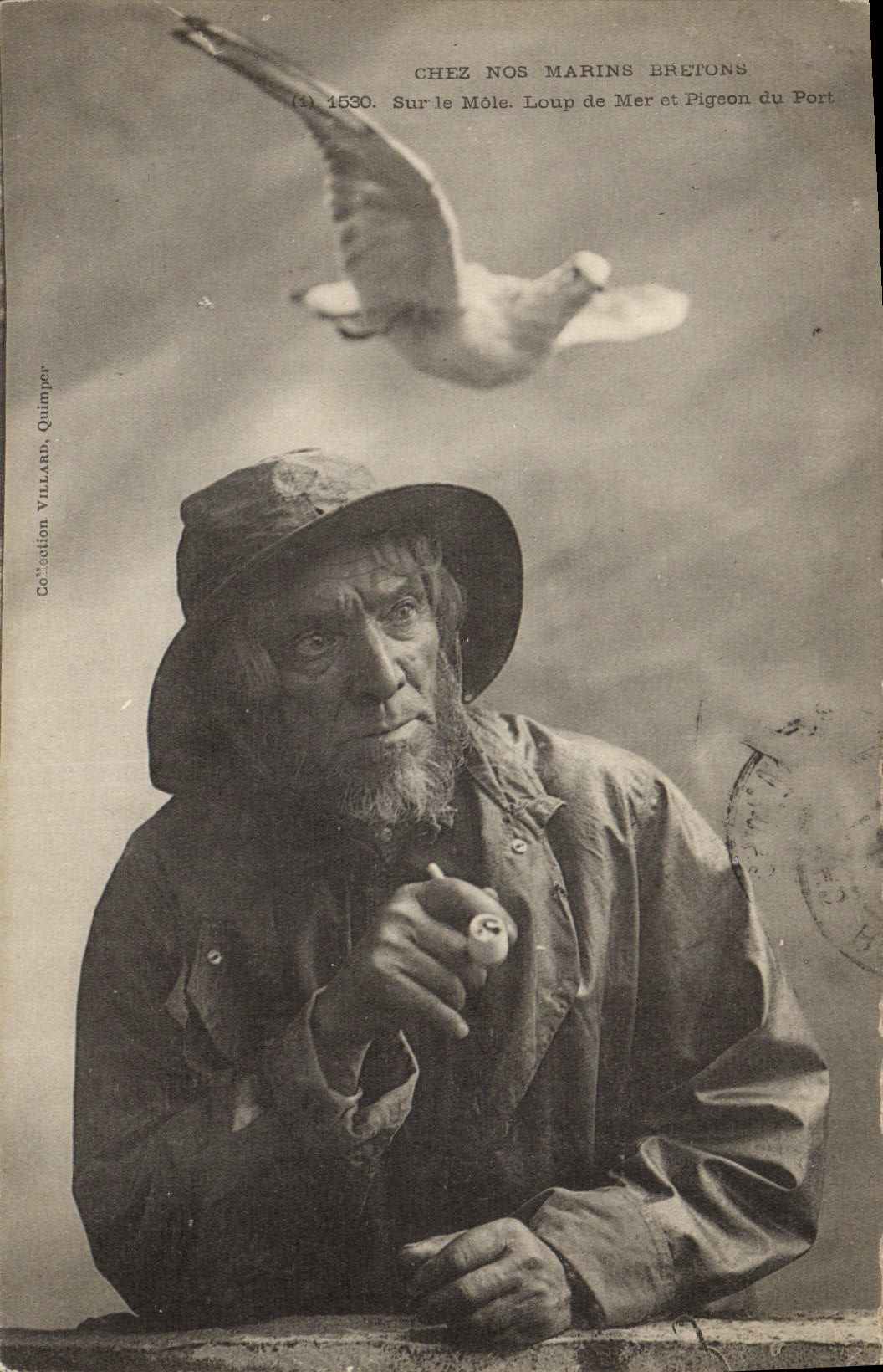 Pesca de la POSTAL de la VENDIMIA en nuestros marineros bretones en el marinero del topo y la paloma viejos del puerto