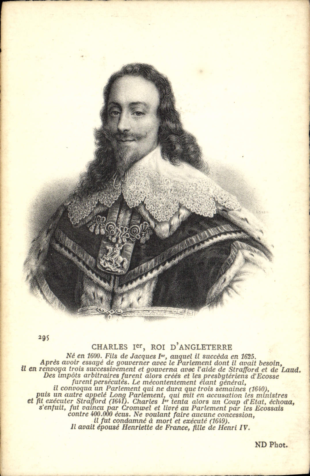 D Angleterre del rey de Charles de la POSTAL de la VENDIMIA 1r