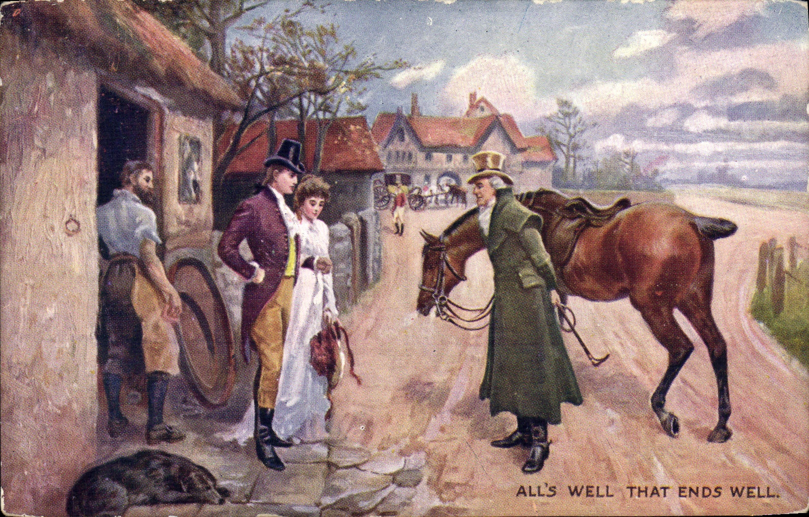 CPA Chien Chiens Chasse a courre Cavalier Alls well that ends wqell