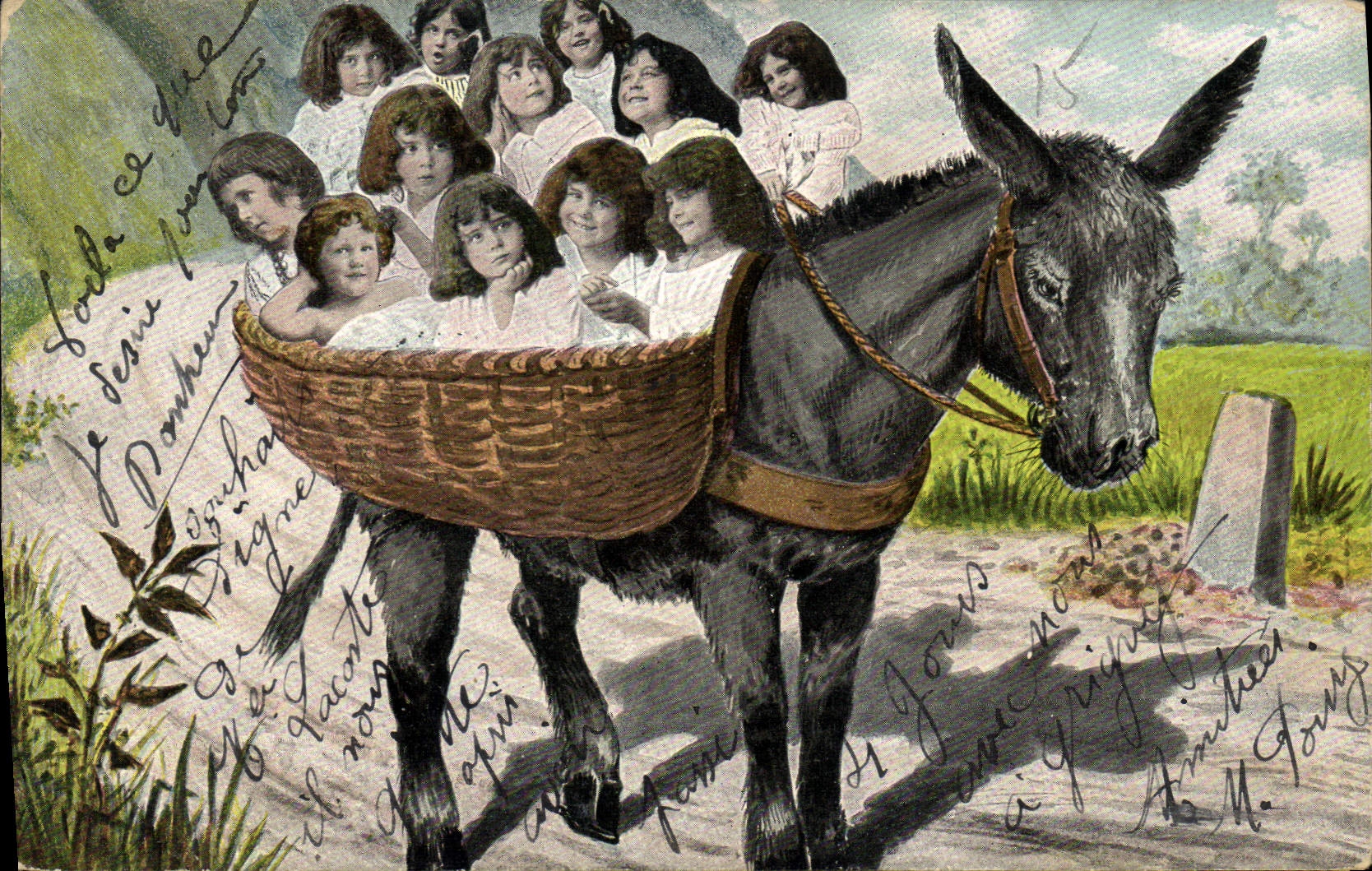 CPA Fantaisie Enfant Bebe Ane Mule