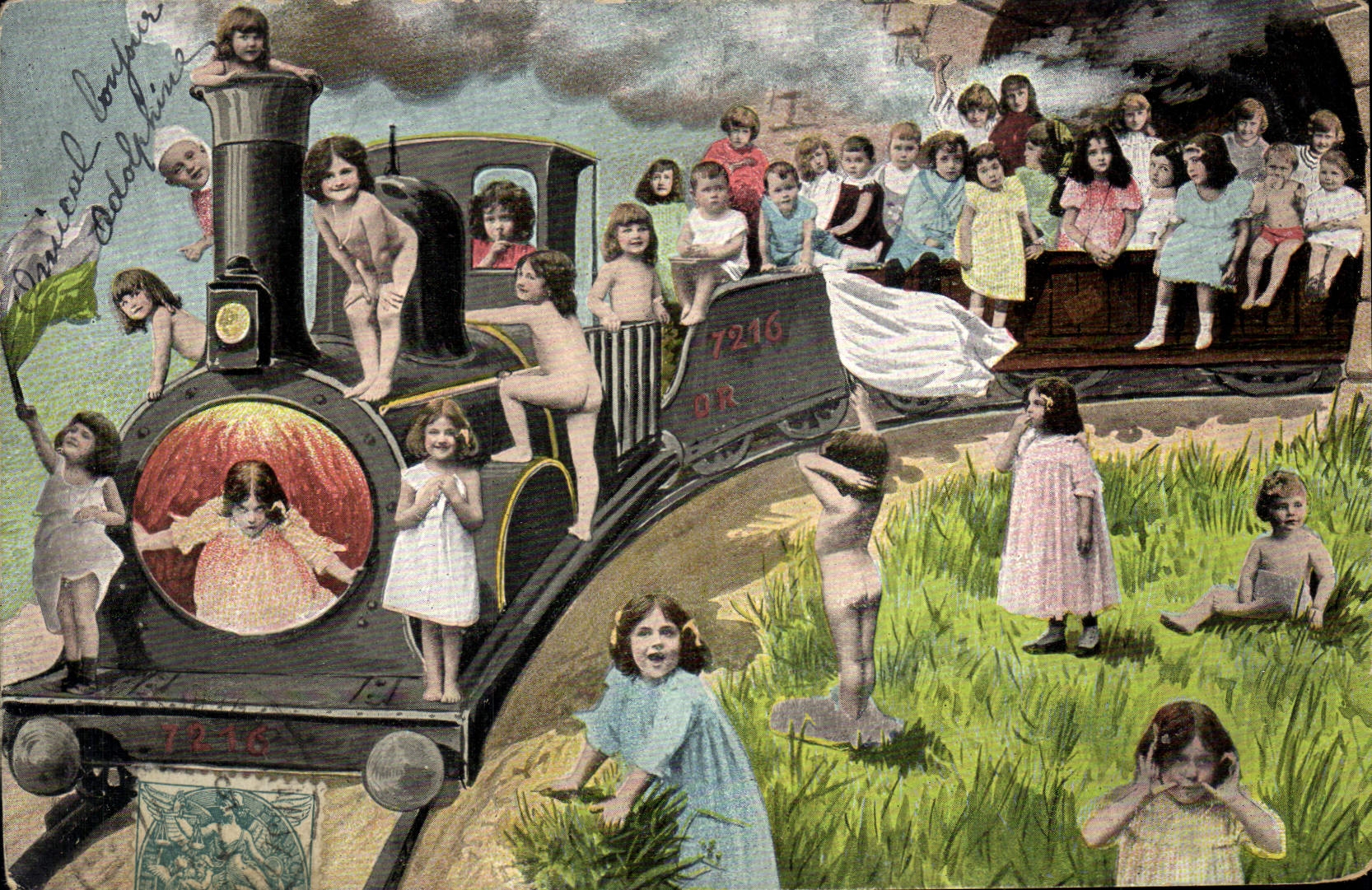 CPA Fantaisie Enfant Bebe Train