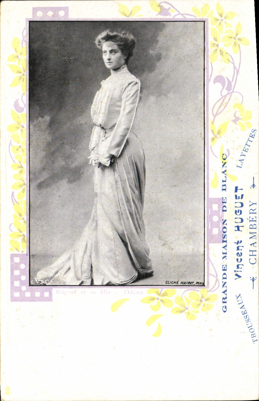 Vintage Postcard Woman Brignol Theater and her Odeon daughter