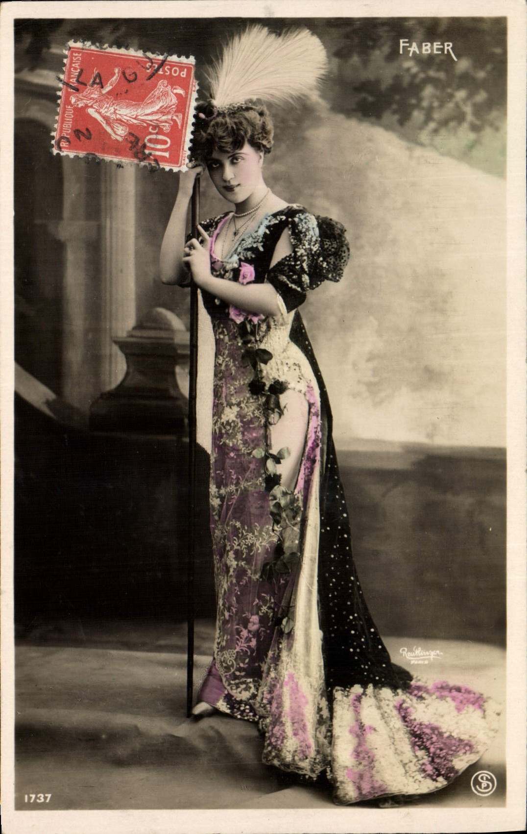 Vintage Postcard Woman Theater Faber