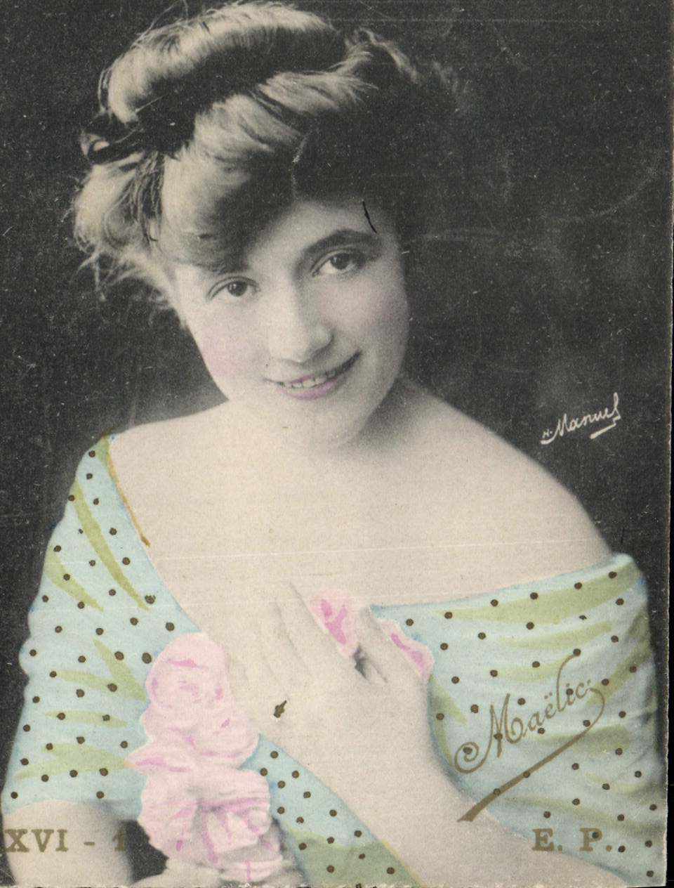 Vintage Postcard Woman Maelec Theater