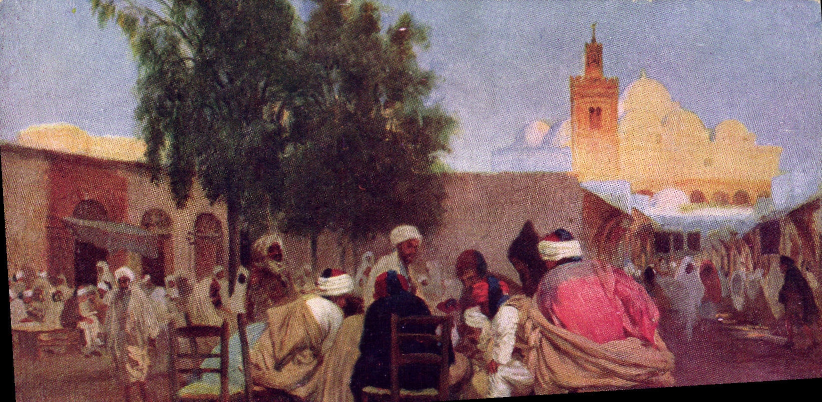 Vintage Postcard Arab Orientalism Coffee and mosque