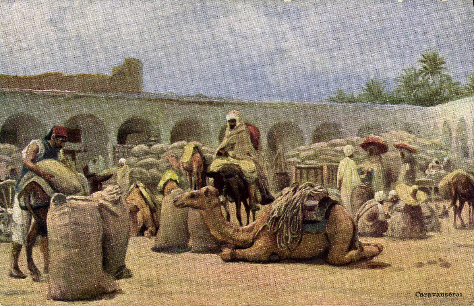CPA Orientalisme Caravanserai Chameaux