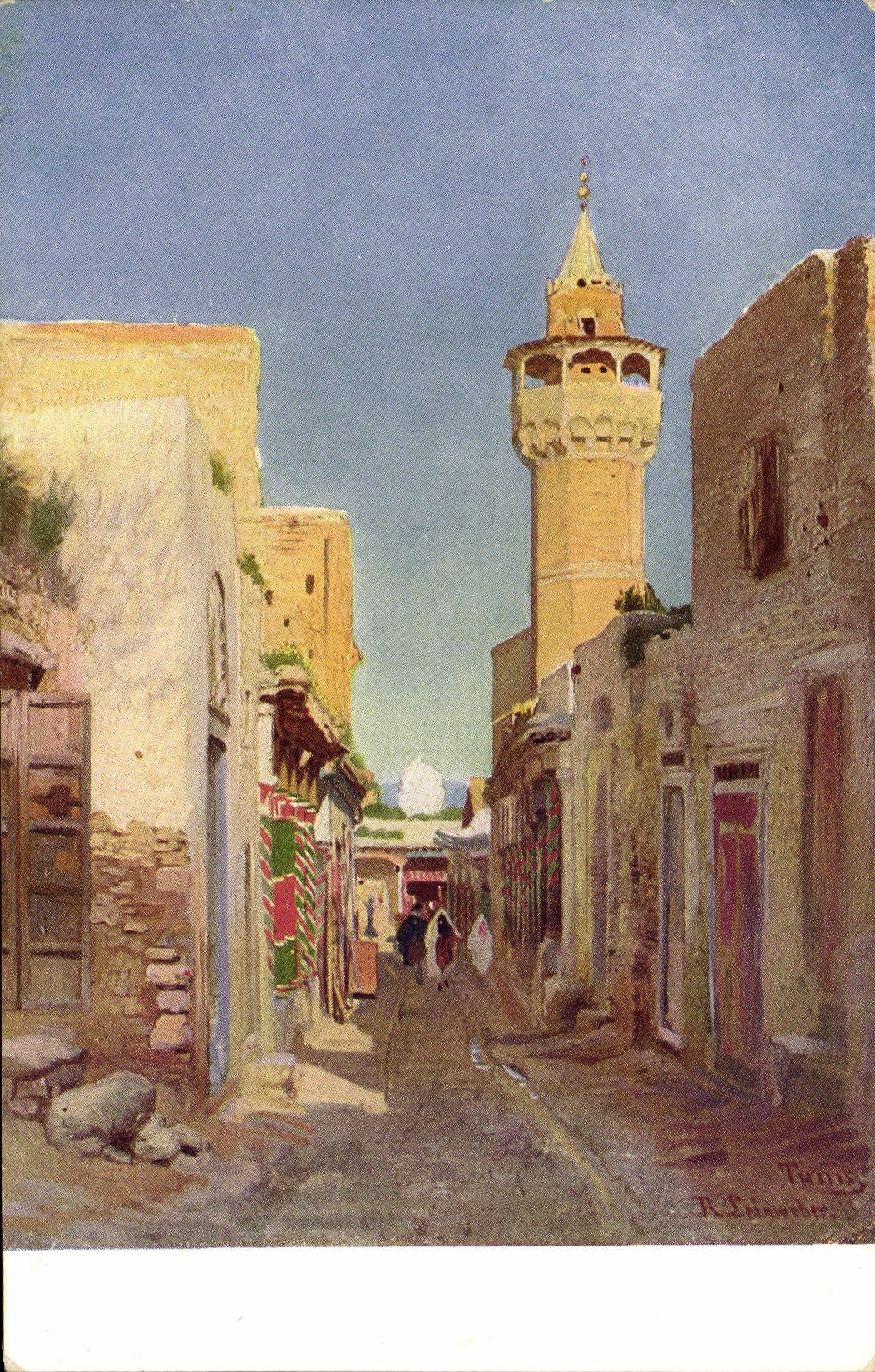 Vintage Postcard Orientalism Street and minaret