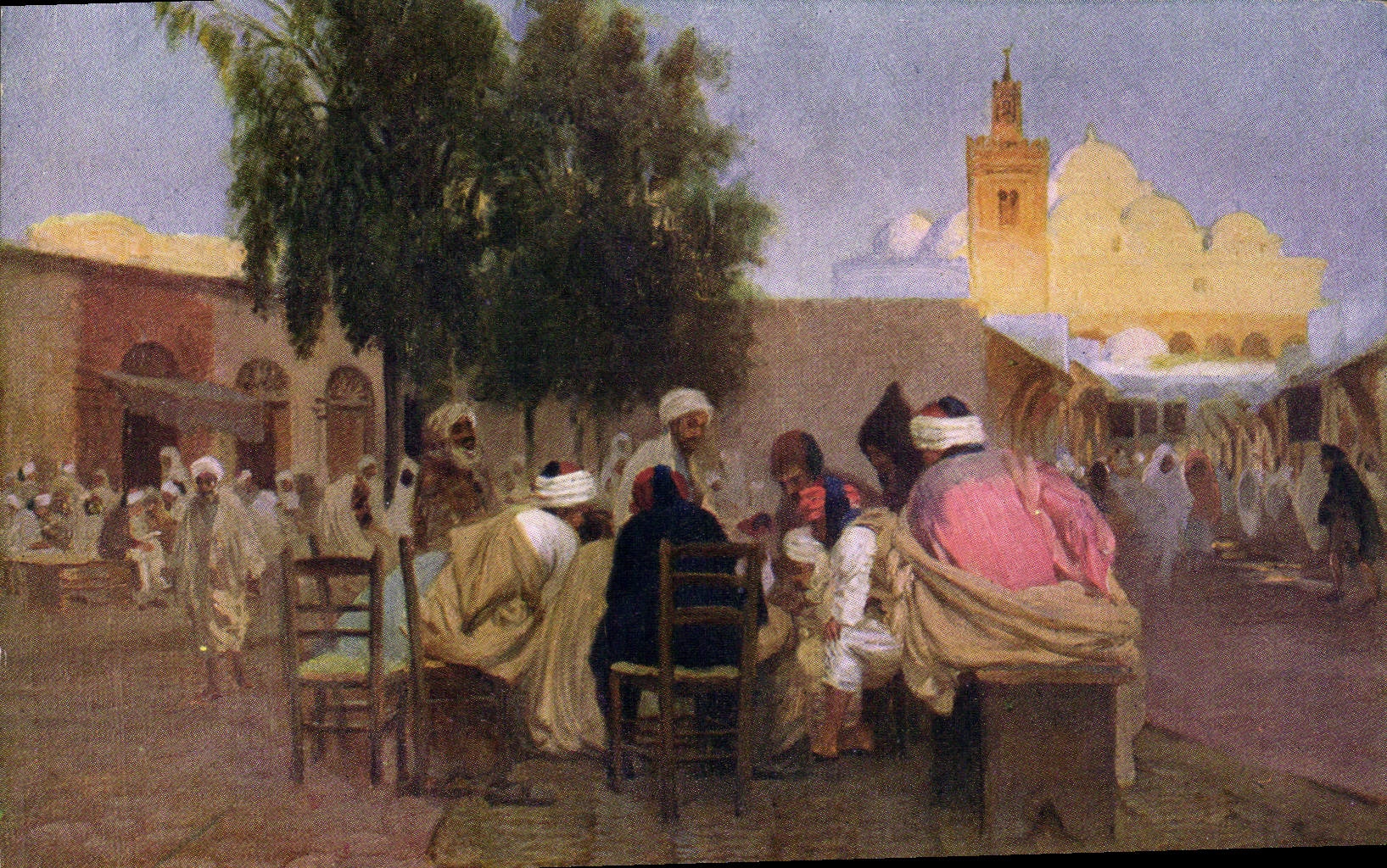 CPA Orientalisme Cafe arabe et mosquee