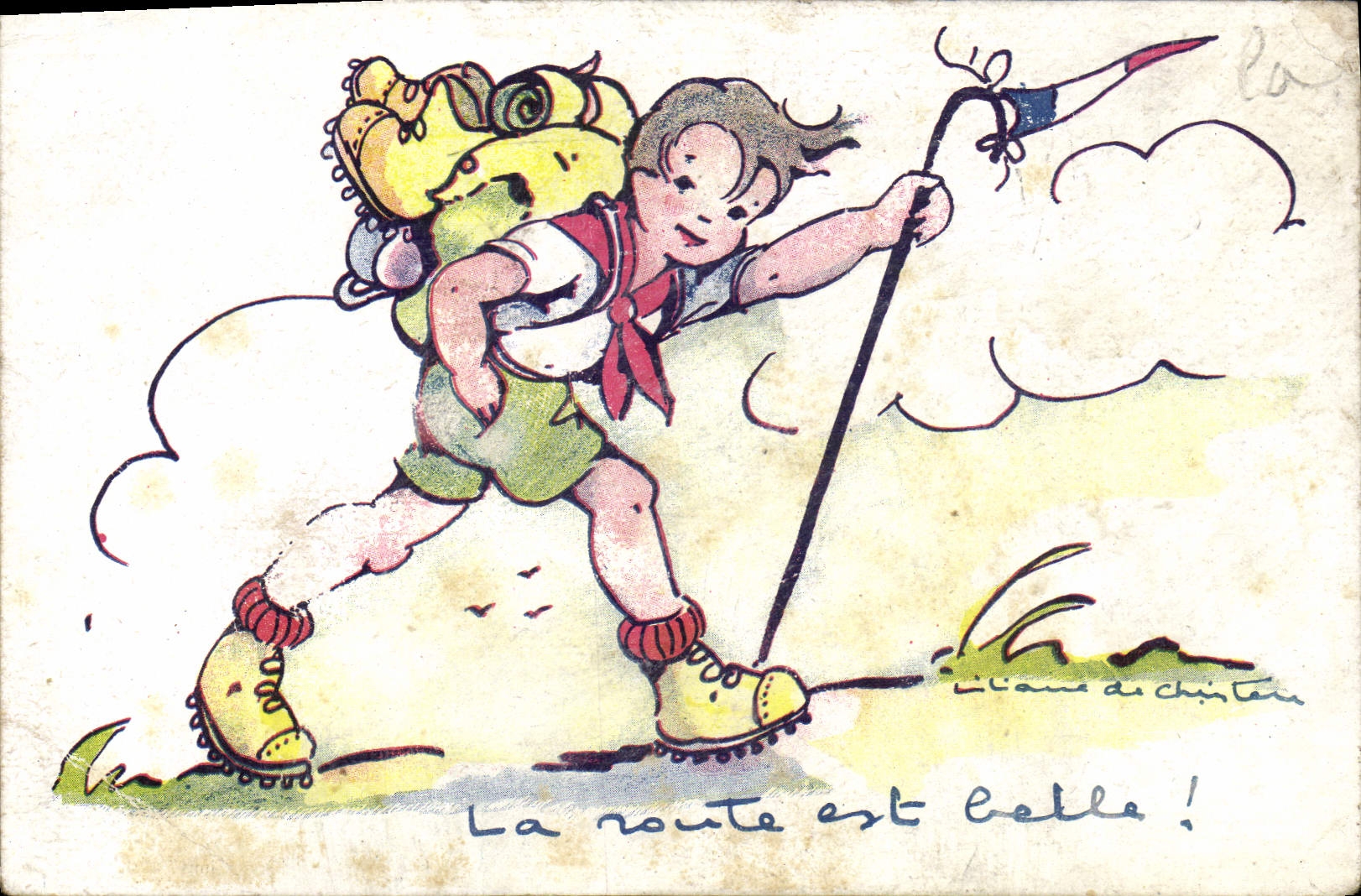 Vintage Postcard Imagination Illustrator Child Alpinism