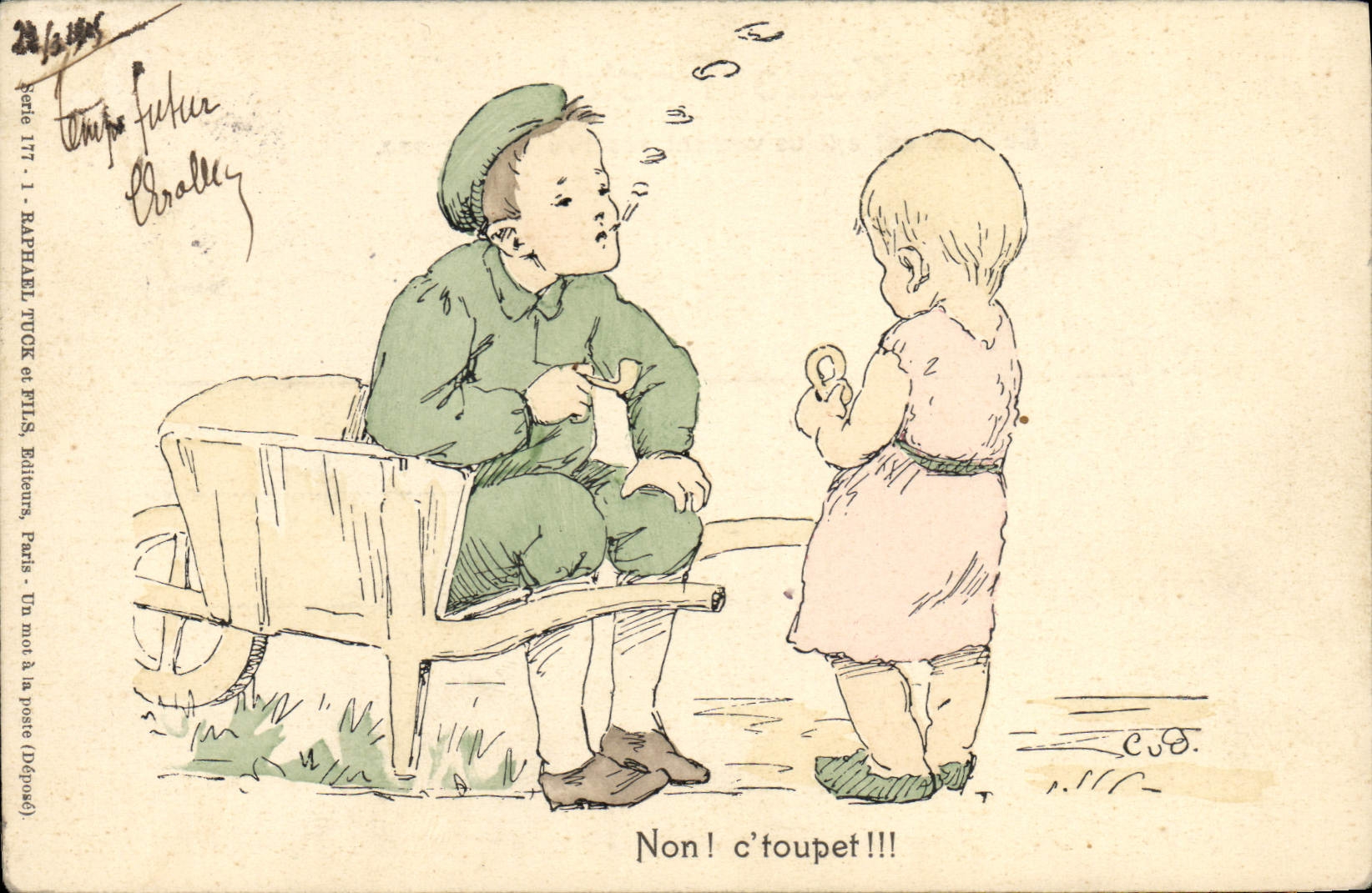 Vintage Postcard Imagination Illustrator Not C cheeck Children Pipe Tobacco