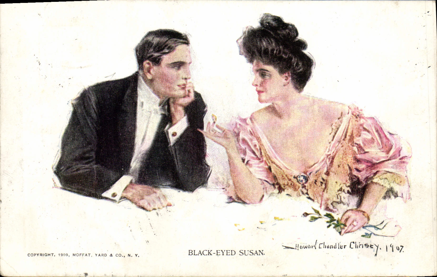 Vintage Postcard Imagination Illustrator Woman Black Eyed Susan