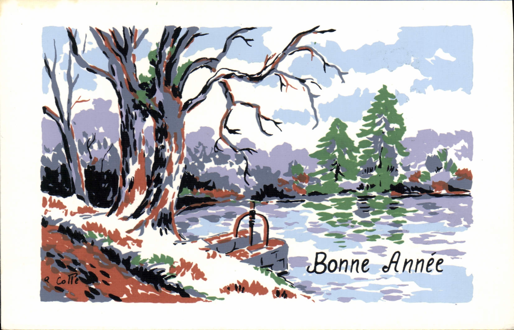 Vintage Postcard Imagination Illustrator Happy new year