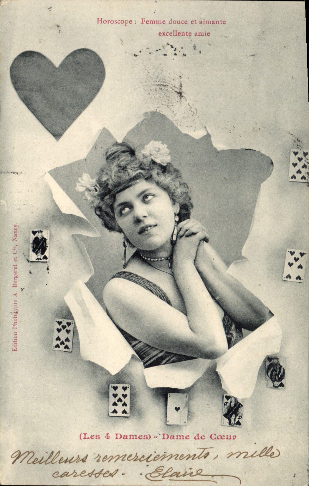 Vintage Postcard Imagination Woman Chart Heart