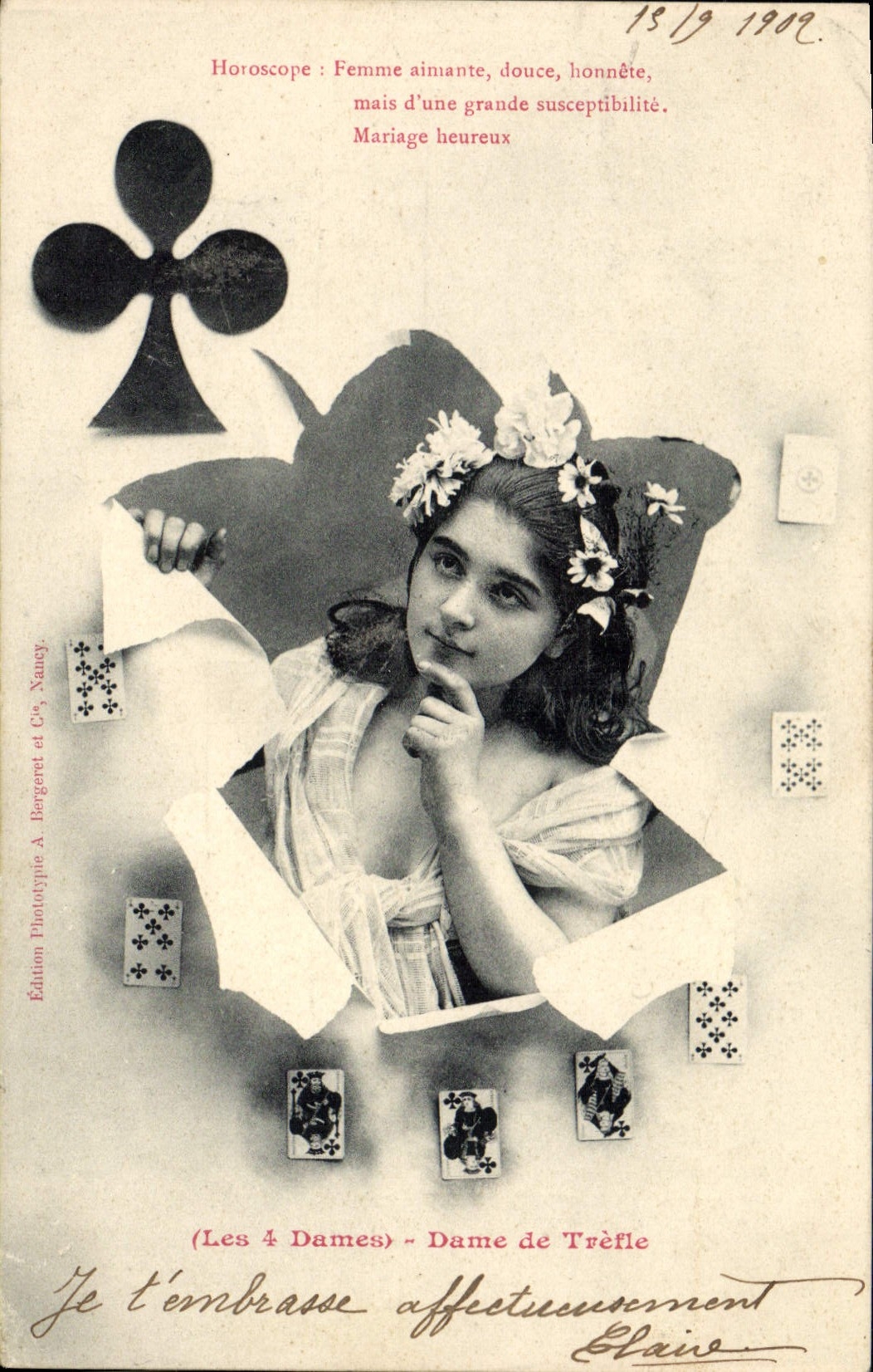 Vintage Postcard Imagination Woman Chart Clover