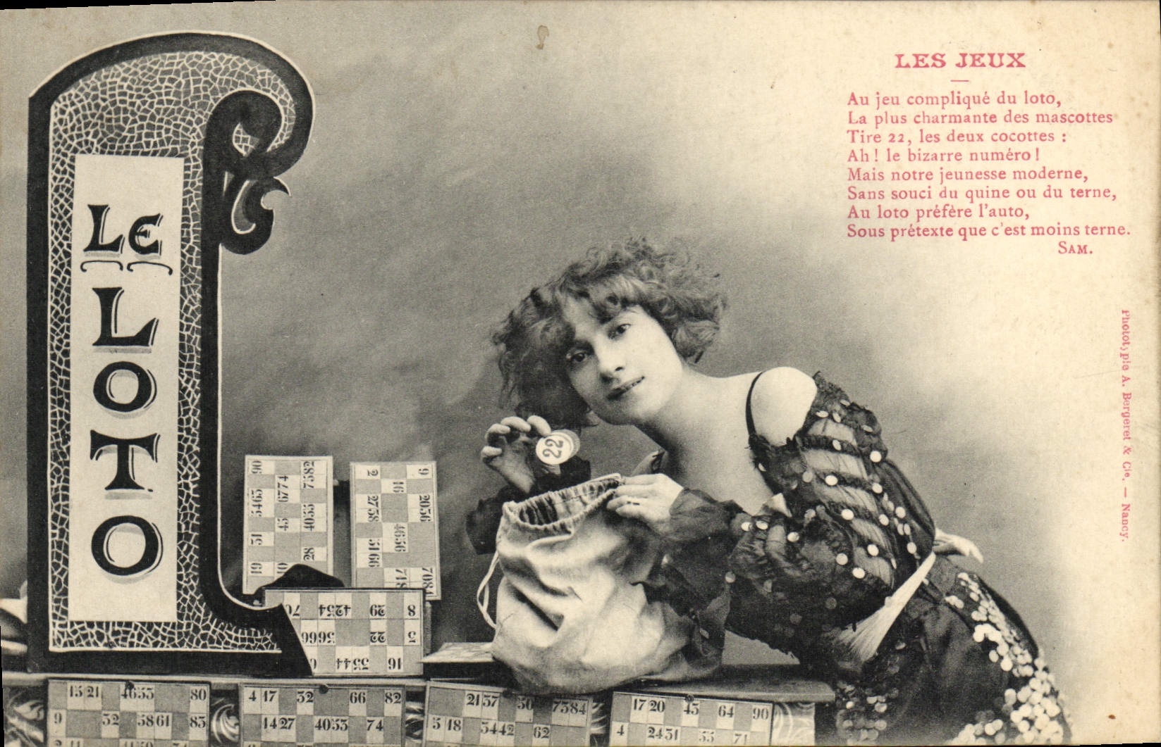 Vintage Postcard Imagination Woman the plays Lotto