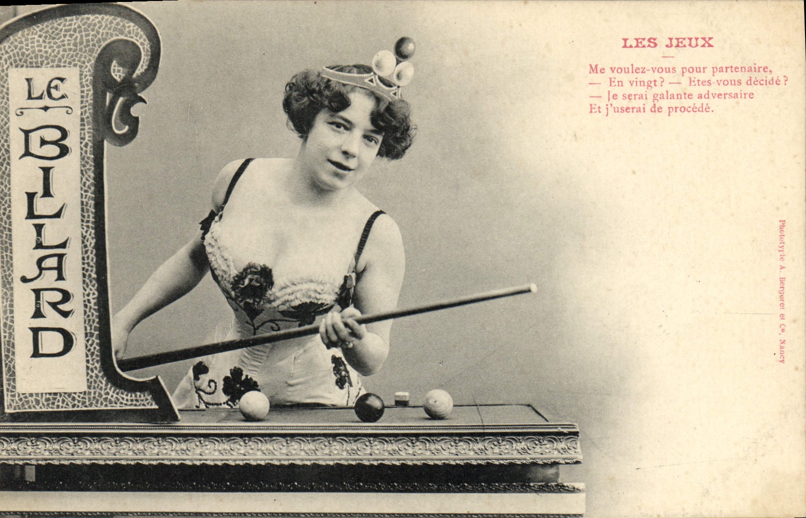 Vintage Postcard Imagination Woman the plays billiards