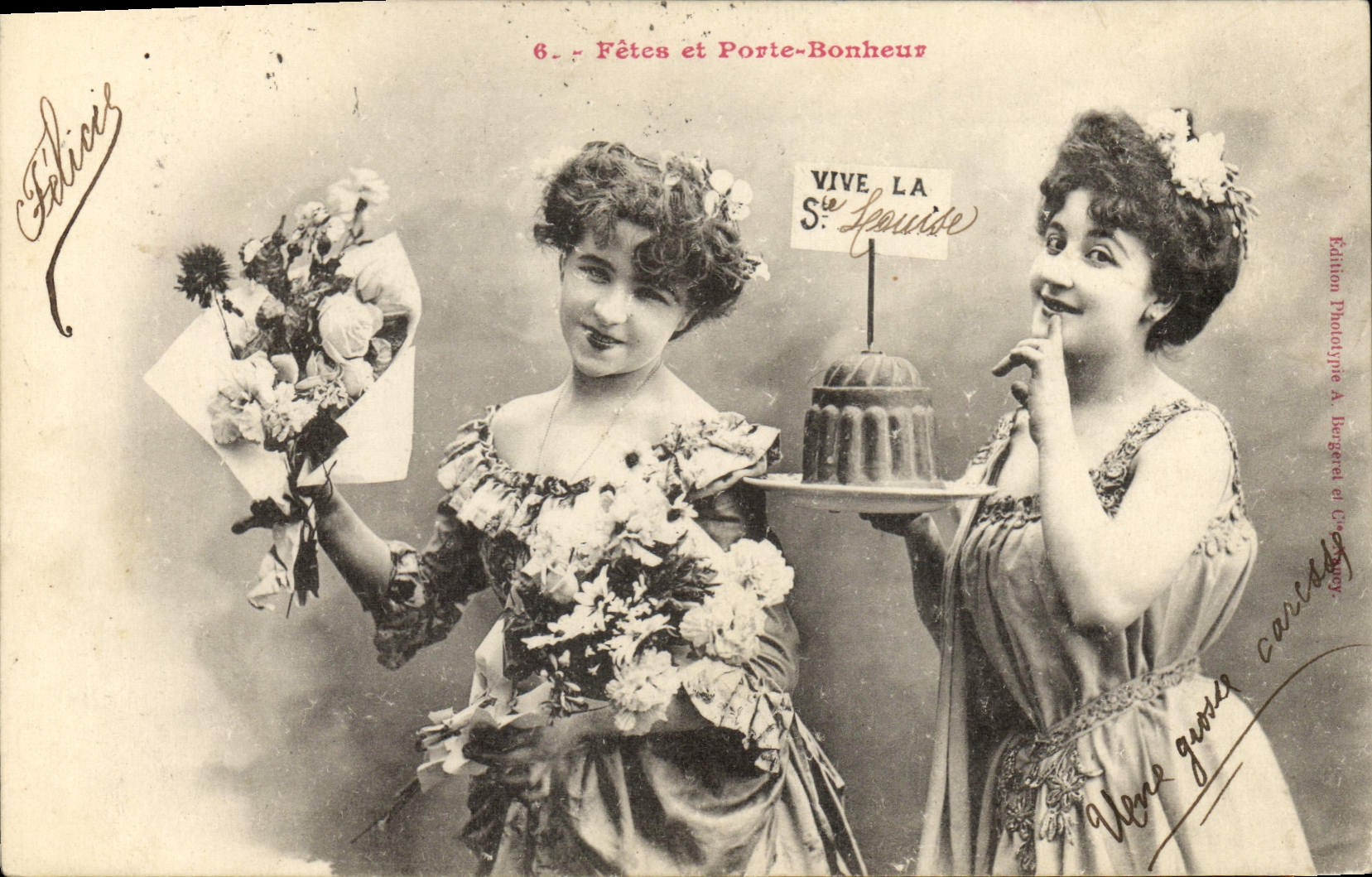 Vintage Postcard Imagination Woman Festivals and Carries happiness