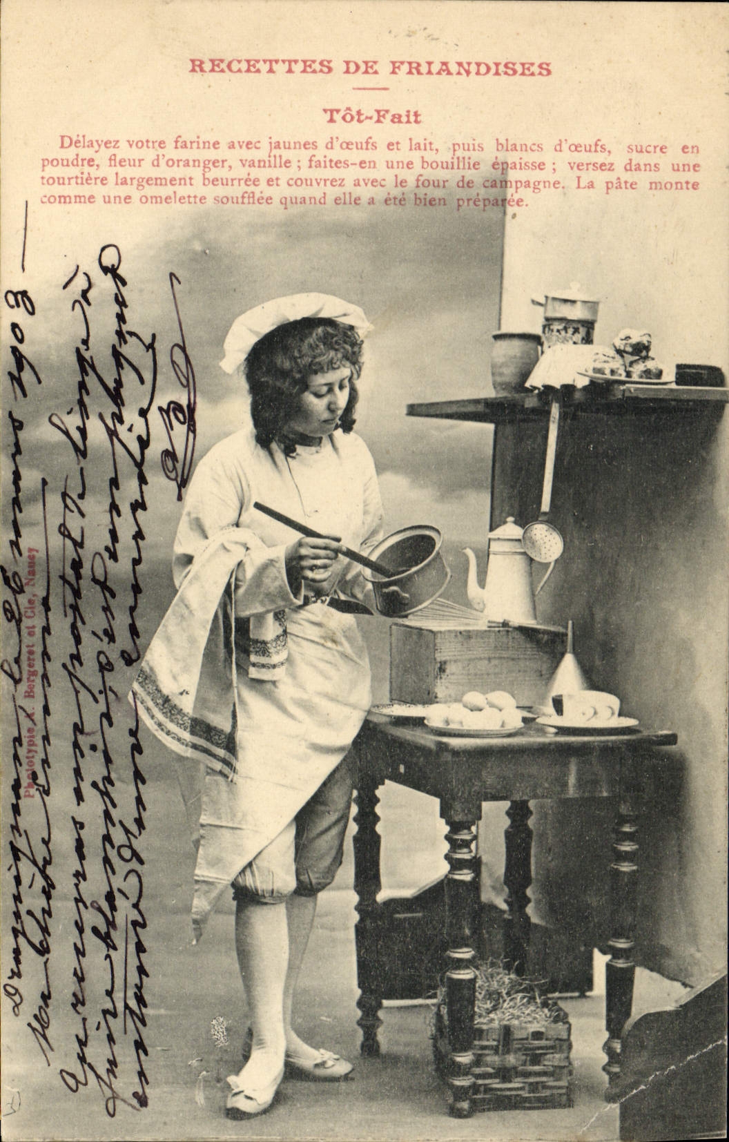 Vintage Postcard Imagination Woman Receipts of delicacies Early Made