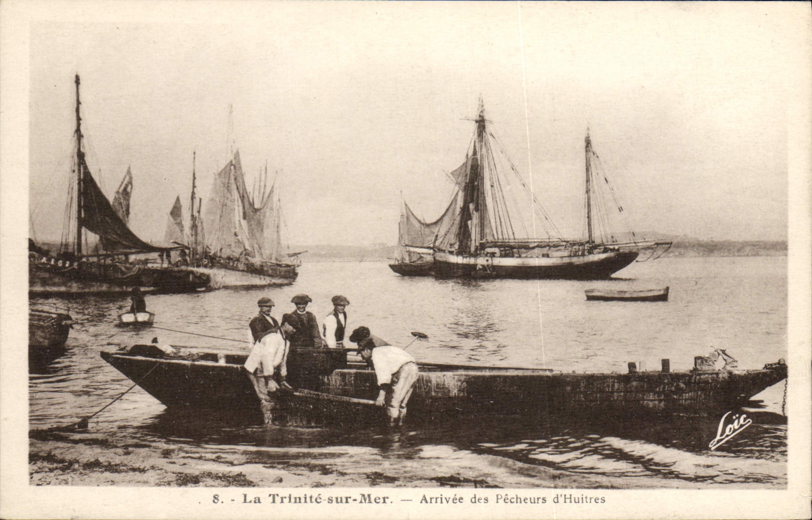 Postal Pesca Trinidad sobre Mar Llegado de los pecadores de ostras