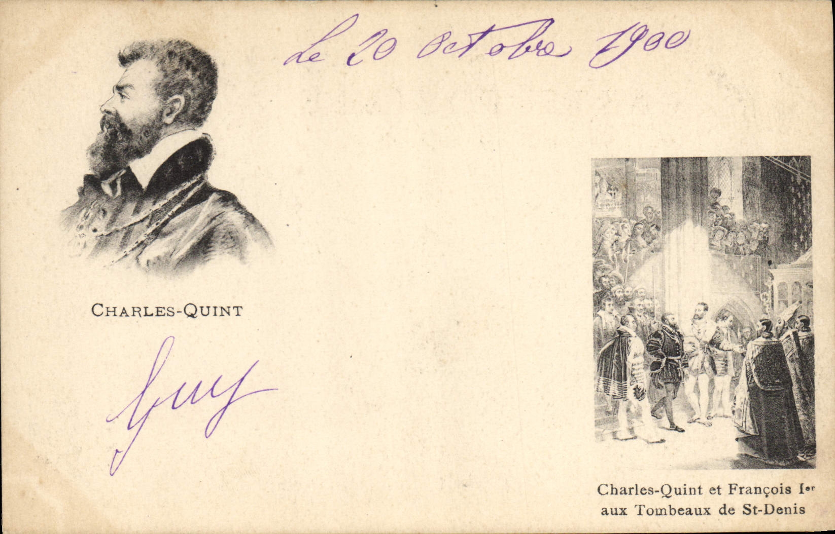 CPA Charles Quint et Francois 1er aux tombeaux de St Denis