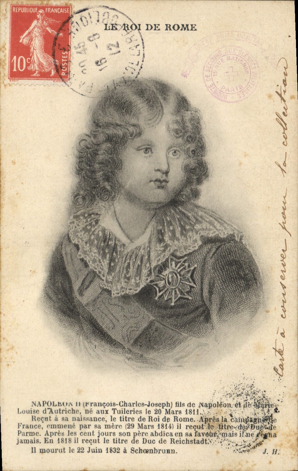 Postal el rey de Roma Napoleón II