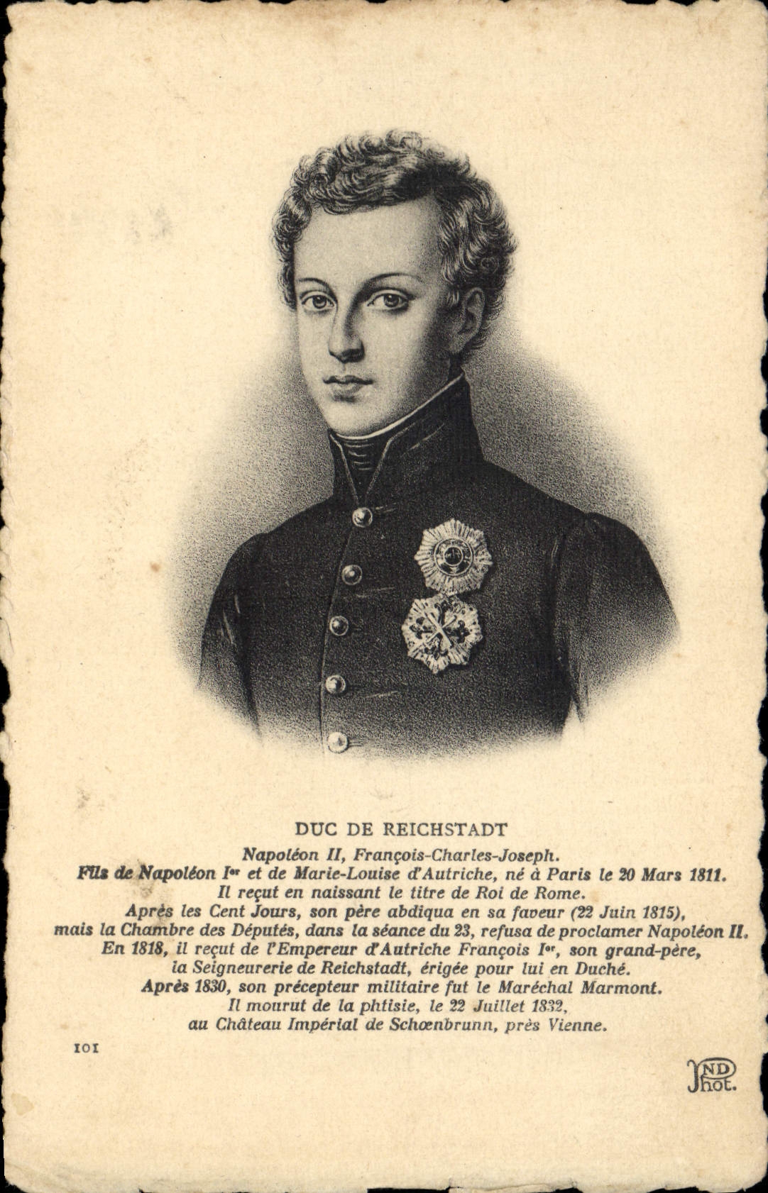 Postal Duque de Reichstadt Napoleón II