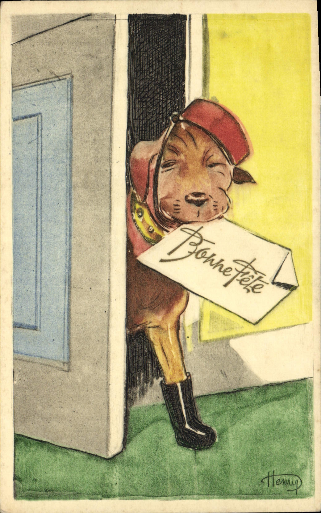 CPA Chien Chiens Chiot Bonne fete