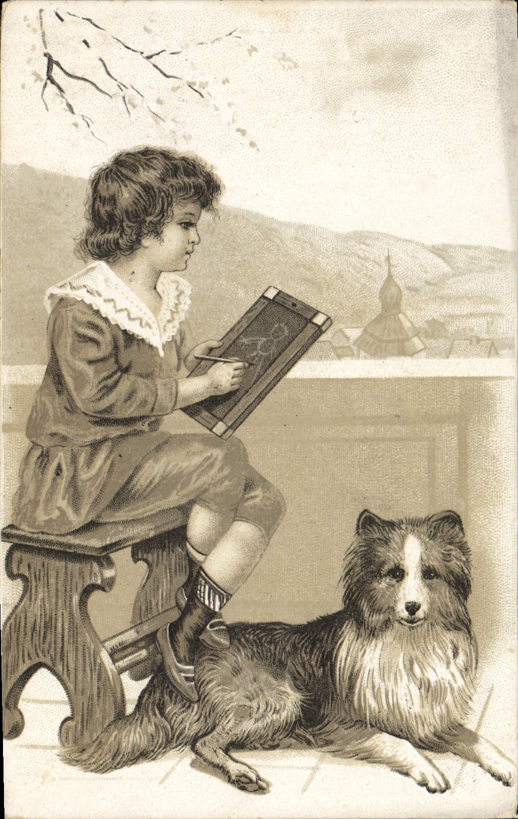 CPA Chien Chiens Chiot Enfant