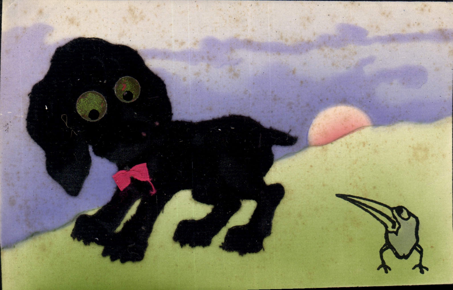 Vintage Postcard Dog Dogs Pup (out of fabric)