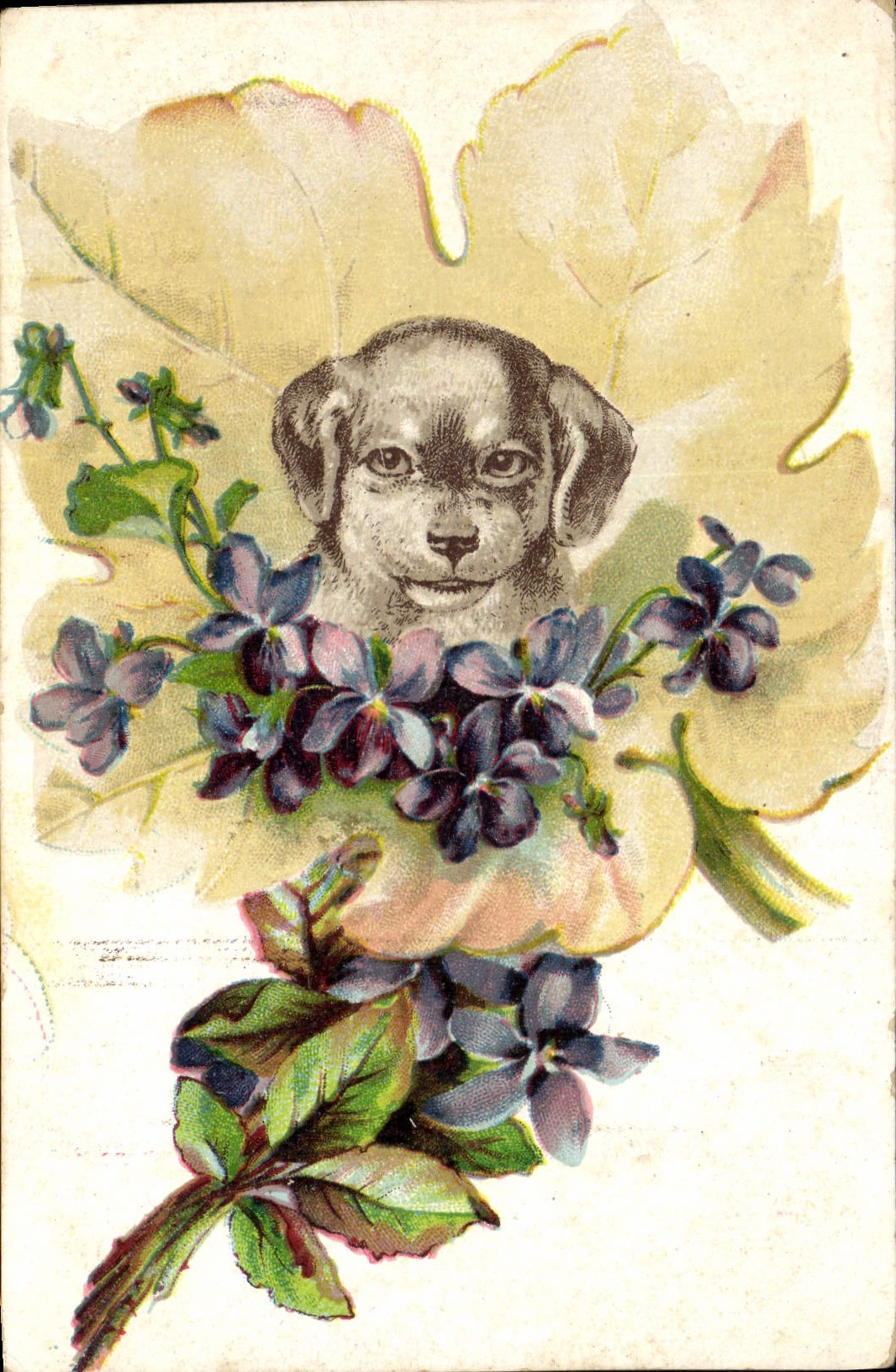 CPA Chien Chiens Chiot Fleurs