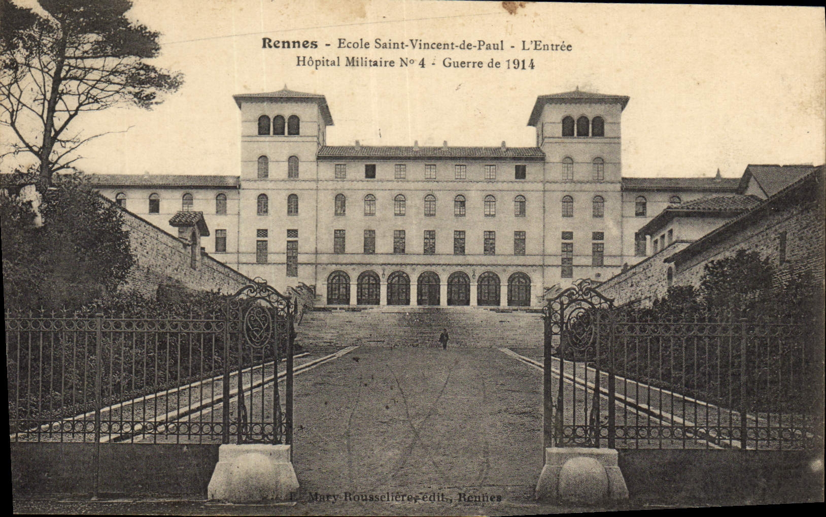 Vintage Postcard Militaria Rennes School Holy Vincent of Paul the entry Military hospital