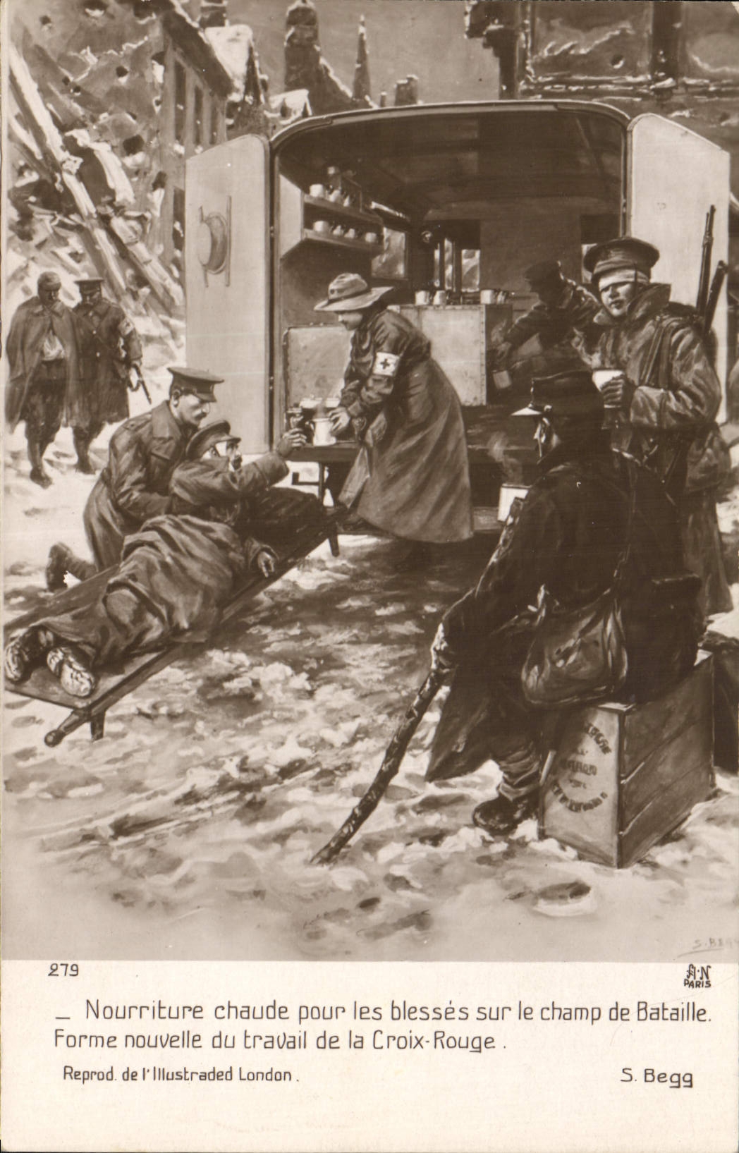 Vintage Postcard Militaria Nourriture hot for wound on the battlefield Red Cross