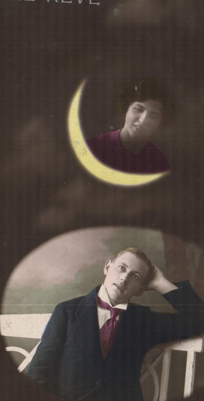 Vintage Postcard Imagination Woman the Moon the dream