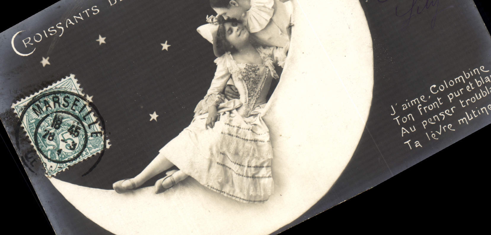 Vintage Postcard Imagination Woman the Moon Crescents of the moon