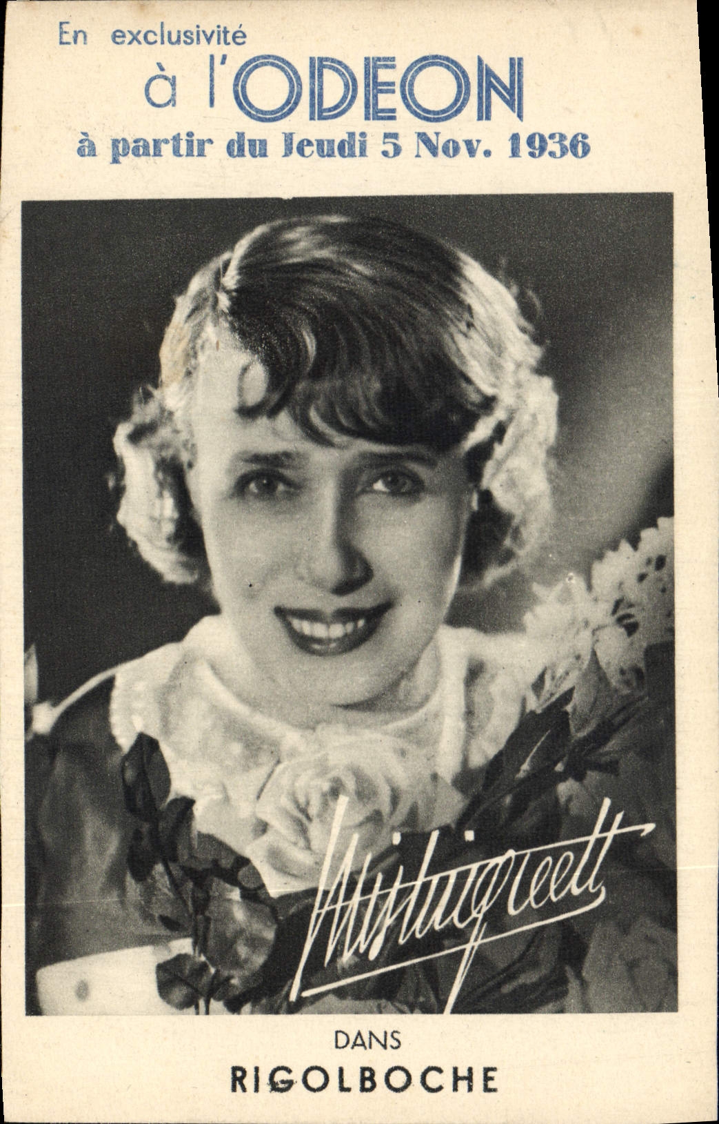 Postal Mistinguette en Rigolboche