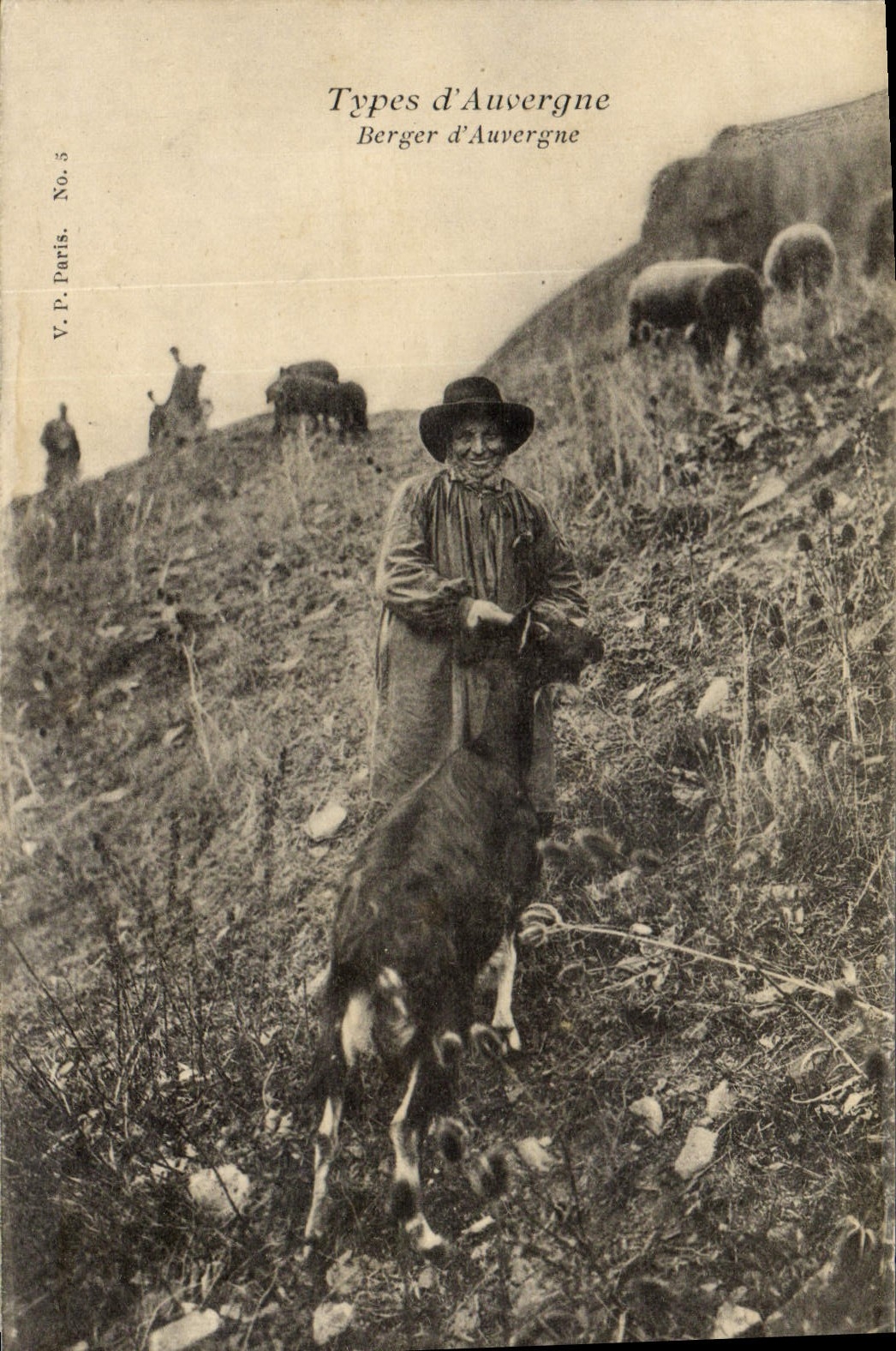 Vintage Postcard Folklore Auvergne Shepherd Goat